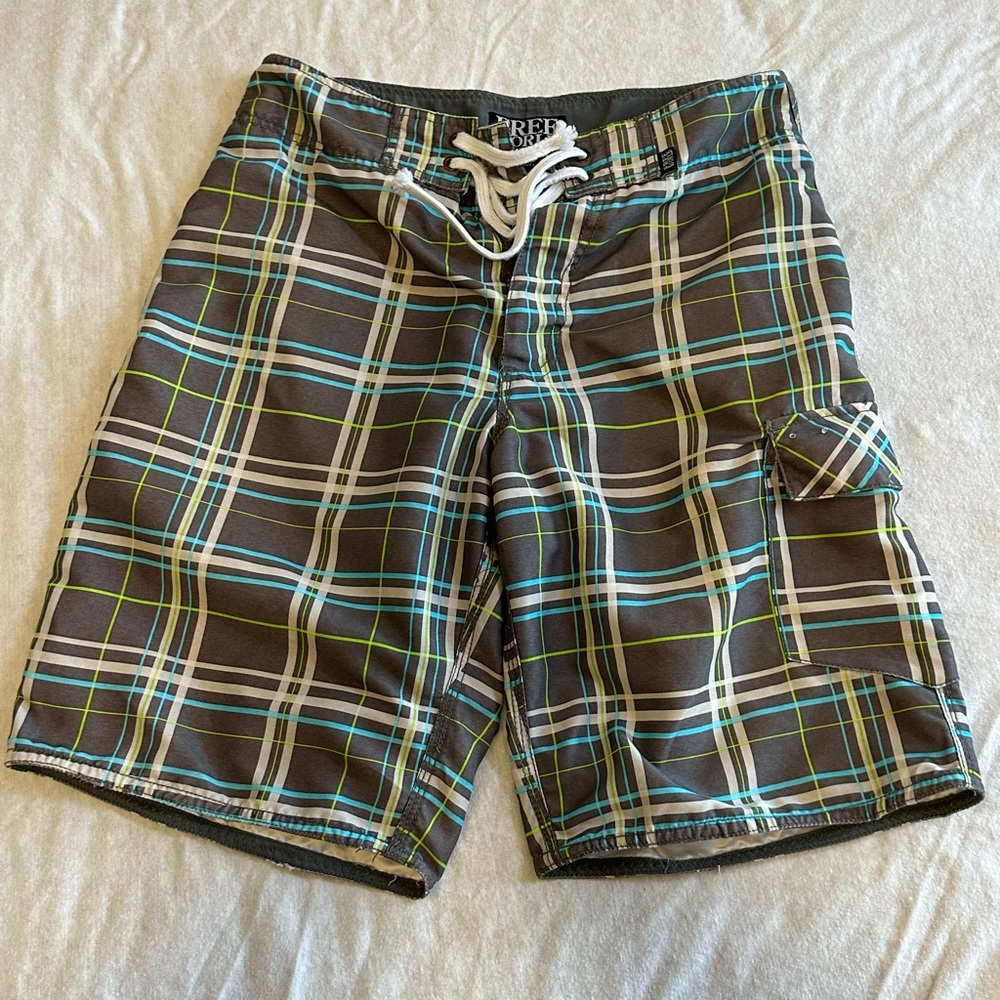 Reef Men's Plaid Board Shorts - Gray and Blue